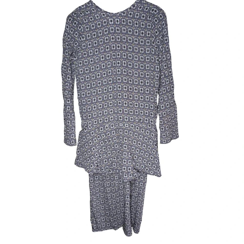 FLAX Blue Geometric Rayon Tunic Top Faux Wrap Skirt Set Petite 2 Piece Lagenlook